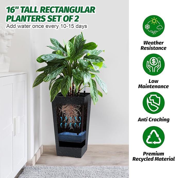 Garvee 16" Tall Planters Set of 2, Outdoor＆Indoor Planter Pots - Image 2