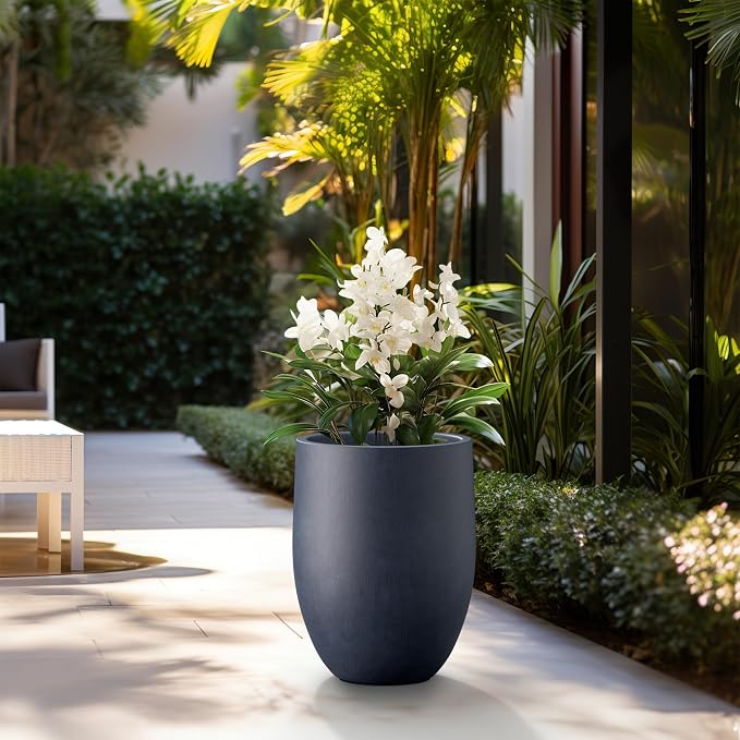 Kante Large Round Bullet Dusty Blue Concrete Planter 21.7" Tall, Outdoor | - Image 3