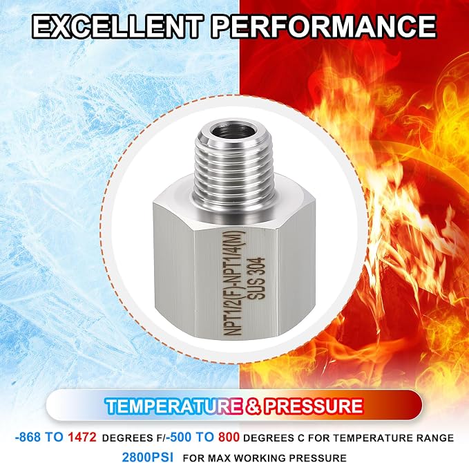 2 Packs 304 Stainless Steel FeMale to Male Adapters, 1/2" FeMale NPT x 1/4" - Image 7