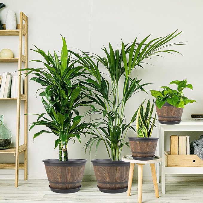 16-inch-Plant-Pots-Indoor-Outdoor, 4 Pack Large Whiskey Barrel Planters - Image 2