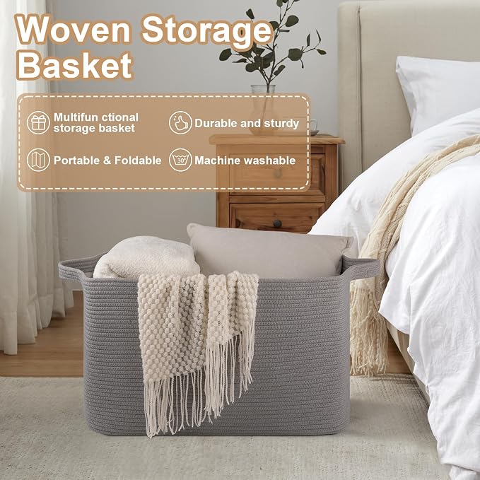 OIASKET Extra Large Blanket Basket, Rectangle Nursery Blanket Storage - Image 7