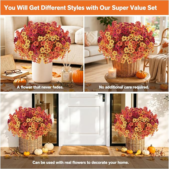 Artificial Flowers Fake Plants for Outdoors Spring Decoration, 13 Bundles Silk - Image 5