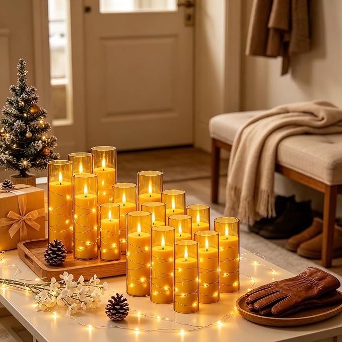 Da by 12 Pack Champagne Flameless Taper Candles, Flickering Black Wick LED - Image 4