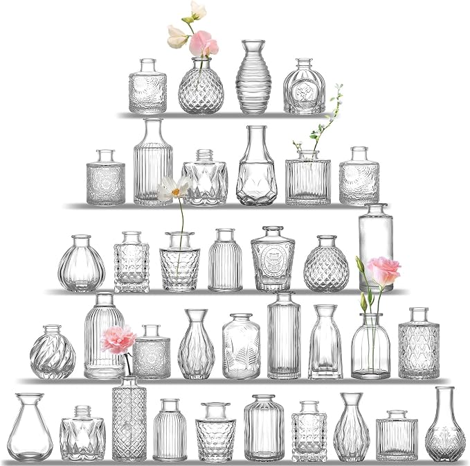 UPBUD Clear Glass Bud Vases Set of 36, Mini Flower Vase by UPBUD