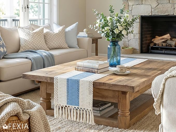 Boho Table Runner for Home Decor 12x72 Light Blue Farmhouse Decor | 72 Inches - Image 7