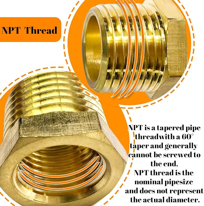 2 Pcs Brass Bushing 1/2" Male to 1/4" Female, 1/2" to 1/4" NPT Adapter Hex - Image 4