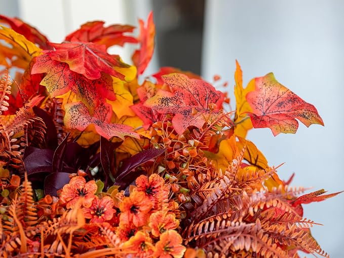 24PCS Artificial Fall Flowers Outdoors, Faux Maples & Mums - Image 4