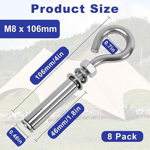 8 Pack 5/16" X 4-3/16" Expansion Eye Bolt, Concrete Eyebolt Anchors, Heavy Duty - Image 2