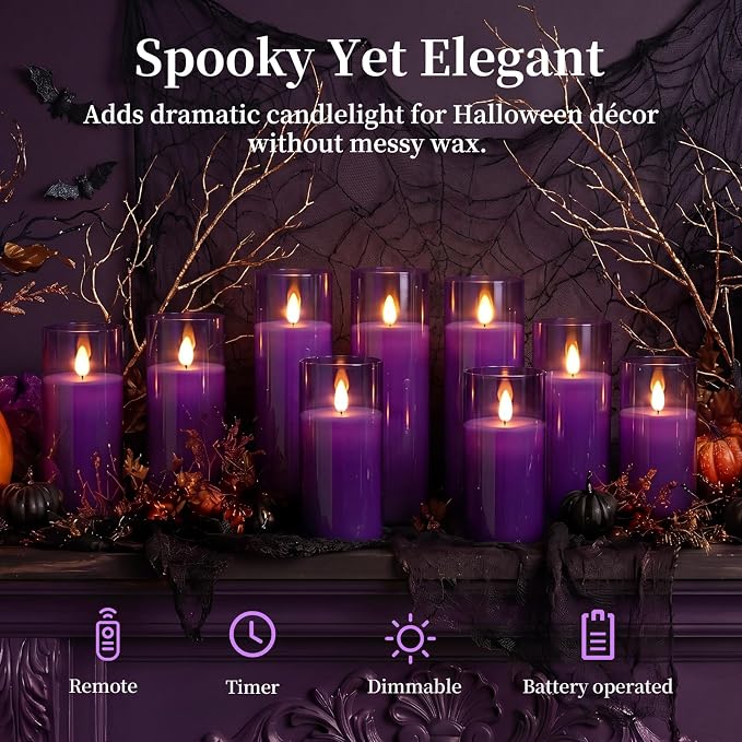Homemory Purple Flickering Flameless Candles, Battery Operated Acrylic LED - Image 6