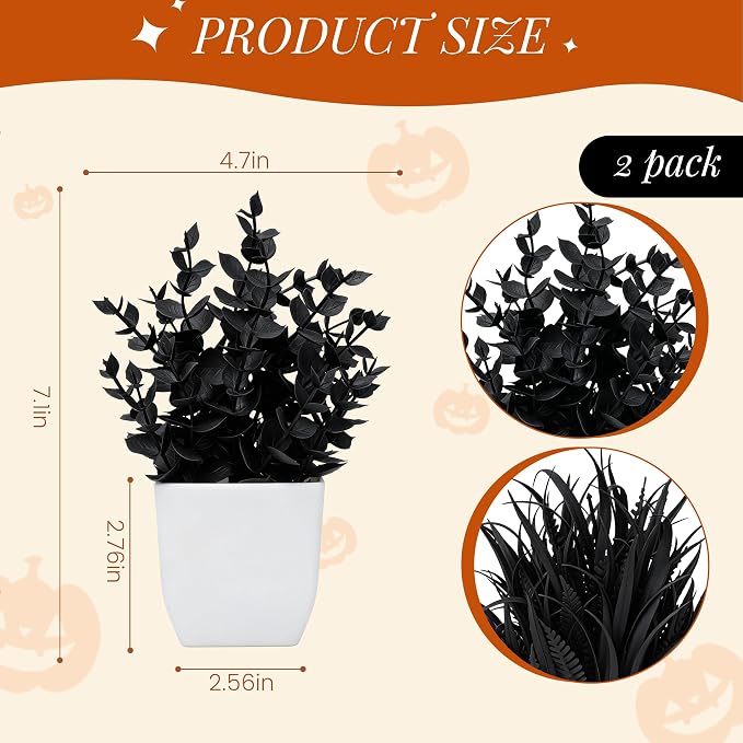 Der Rose 2 Pack Fake Plants for Black Bathroom Halloween Decor | Minimalist - Image 2