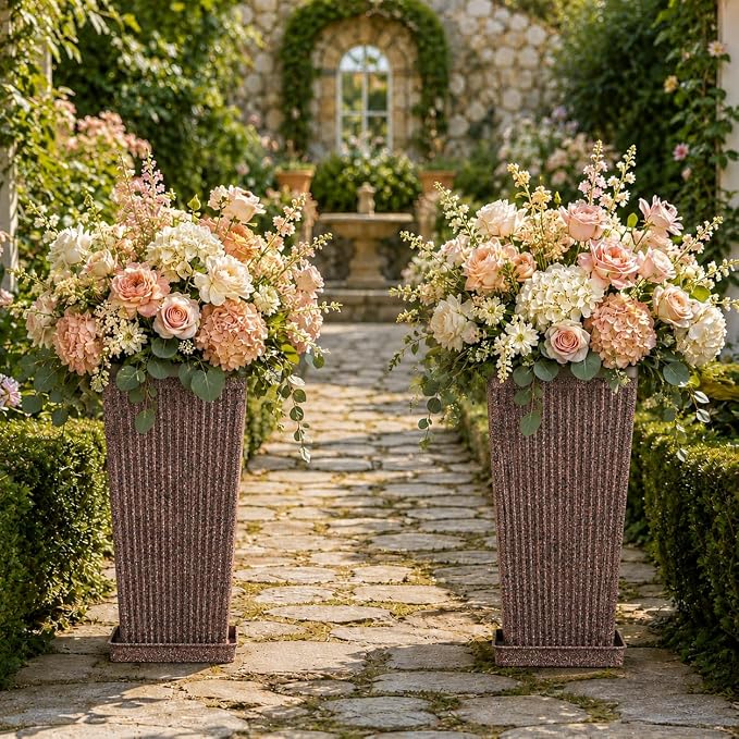 24" Tall Planters for Outdoor Plants Set of 2 Square Fluted, Tall Indoor Flower - Image 5
