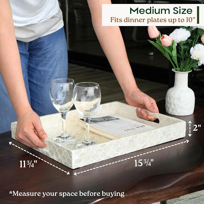 15.8" x 11.8" Capiz Shell Decorative Tray, Coastal Serving Tray | Natural Capiz - Image 4