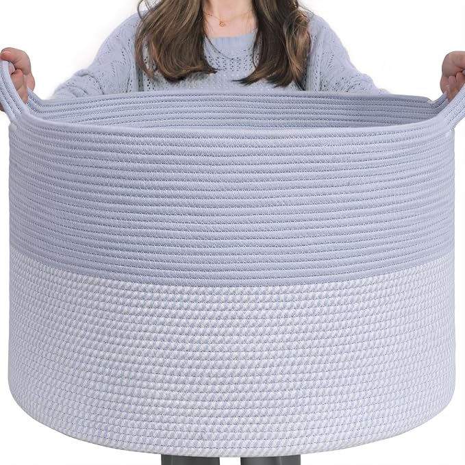 INDRESSME XXXLarge Woven Rope Blanket Basket Living Room Blue, 90L | 21.7" x by INDRESSME