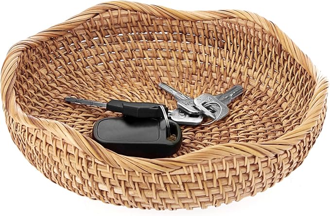 Hipiwe Natural Rattan Tray 8.5" Wicker Key Basket Bowl - Image 8