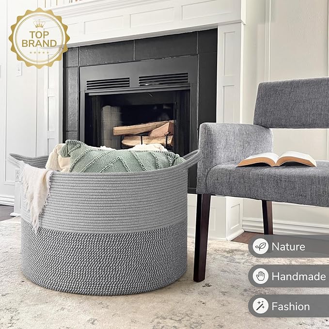 INDRESSME 115L Extra Large Woven Rope Blanket Basket Living Room, bedroom or - Image 7