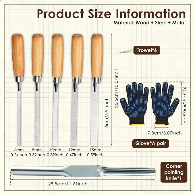 5Pcs Masonry Grout Trowel Set 6-15mm - Image 2