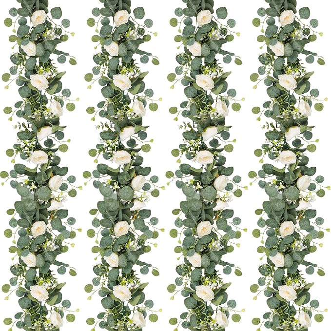 TOCHGREEN 4 Pack Artificial Eucalyptus Flower Garland by TOCHGREEN