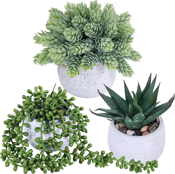 Winlyn 3 Pcs Assorted Small Potted Succulent Plants Artificial Aloe Hanging - Image 2