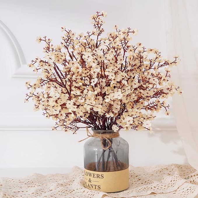10 Pcs Fake Flowers, Real Touch Babys Breath Artificial Flowers, Champagne | by Yastouay