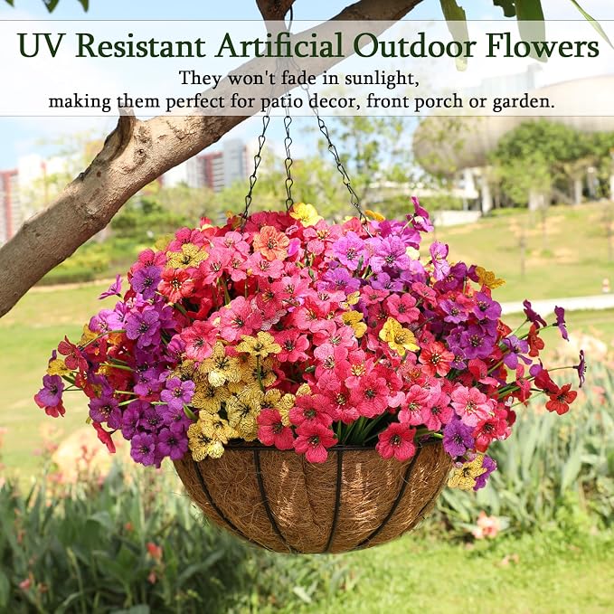 24PCS Fake Flowers Outdoor, UV Resistant Artificial Silk Flowers | Realistic - Image 8