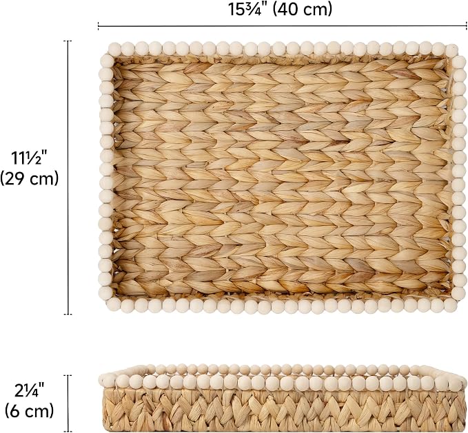 StorageWorks Decorative Trays for Home Decor, Wicker Coffee Table Tray | - Image 3