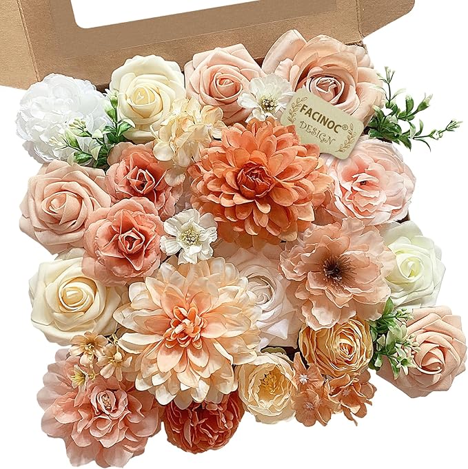 FACINOC Roses Artificial Flowers Orange Fake Flower by FACINOC