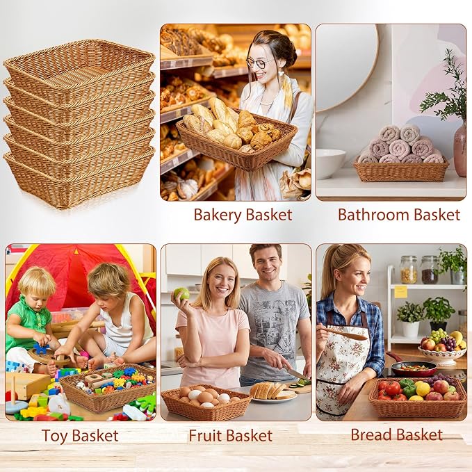 Eccliy 14 Pack Wicker Bread Baskets Woven Serving Basket, 15.8 Inch | Poly - Image 6