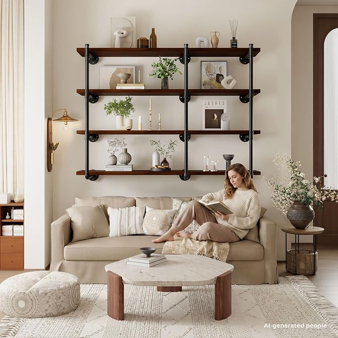 Industrial Wall Mount Pipe Shelf Brackets, Open Bookshelf Brackets - Image 7