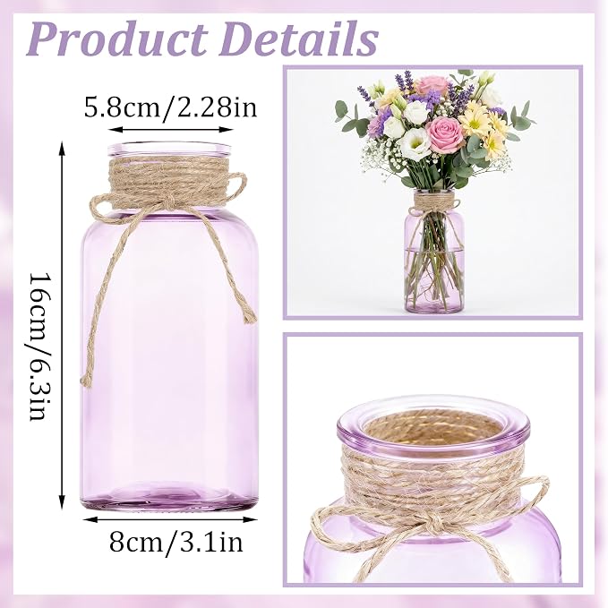 6 Pack Mason Jar Vases for Centerpieces, Wide Mouth Mason Jars - Image 2