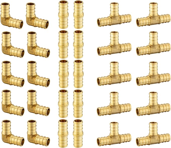 EFIELD 1/2" Pex Brass Crimp Barb Fittings Combo | 10 Pieces each: Tee, Elbow by EFIELDPEXTUBING