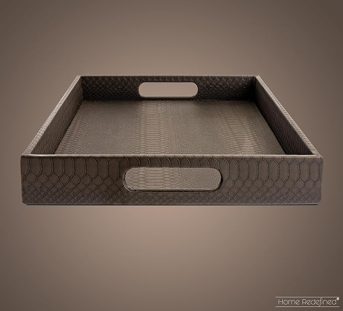Modern 17.5"x12" Rectangle Brown Snake Faux Leather Decorative Tray Serving Tray - Image 4