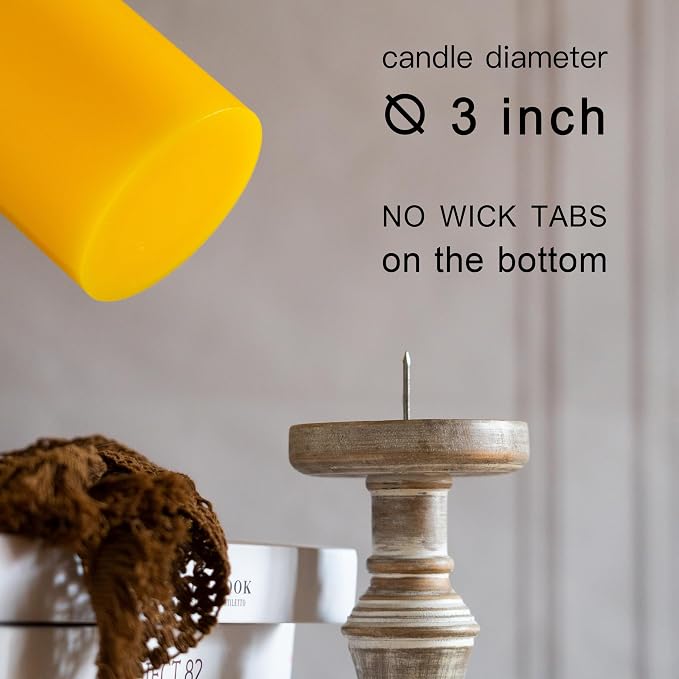 MOZEAL 3" x 8" Hand-Poured Unscented Large Candle, Smokeless Rustic Pillar - Image 4