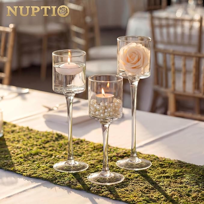 NUPTIO Stemmed Glass Candle Holders, Long Stem Base - Image 5