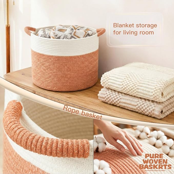 Artfeel 100L Large Cotton Rope Basket, Decorative Woven Blanket Storage - Image 5