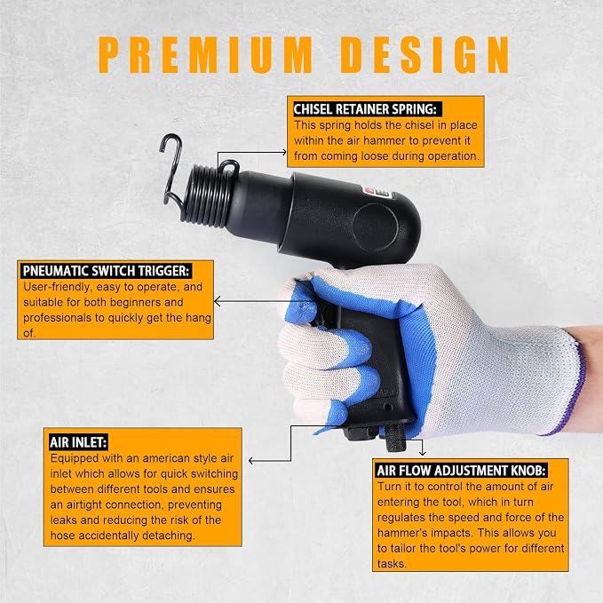 150mm Air Hammer Kit with 4 Chisels & Quick Change Retainer | 4500 BPM - Image 5