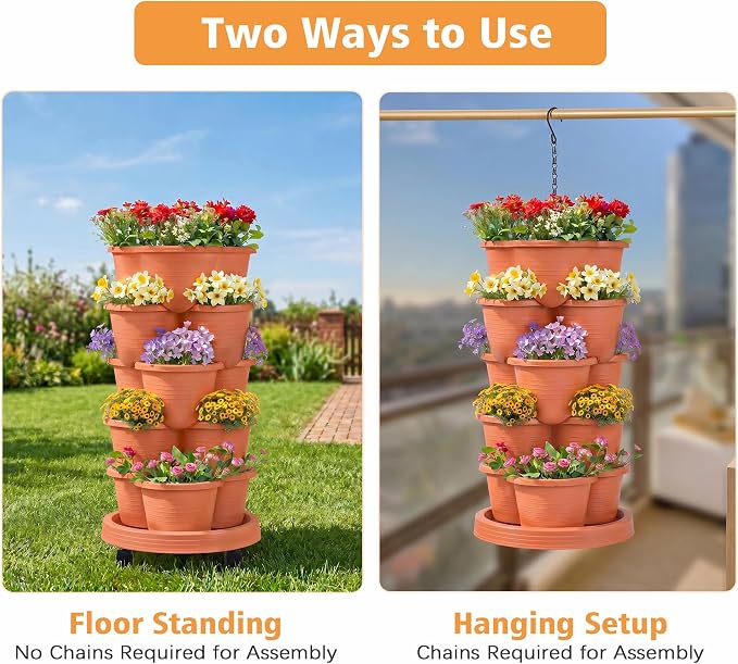 VECELO 5 Tier Vertical Garden Planter, Self Watering Stackable Planters - Image 7