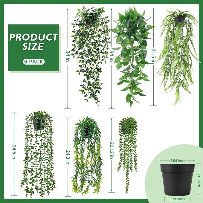 Der Rose 6Pcs Fake Hanging Plants Artificial Vines - Image 3