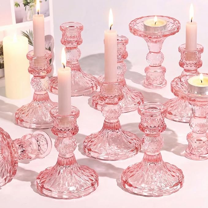 Glass Candle Holder Set of 12, Candle Stick Holder by Simeitol