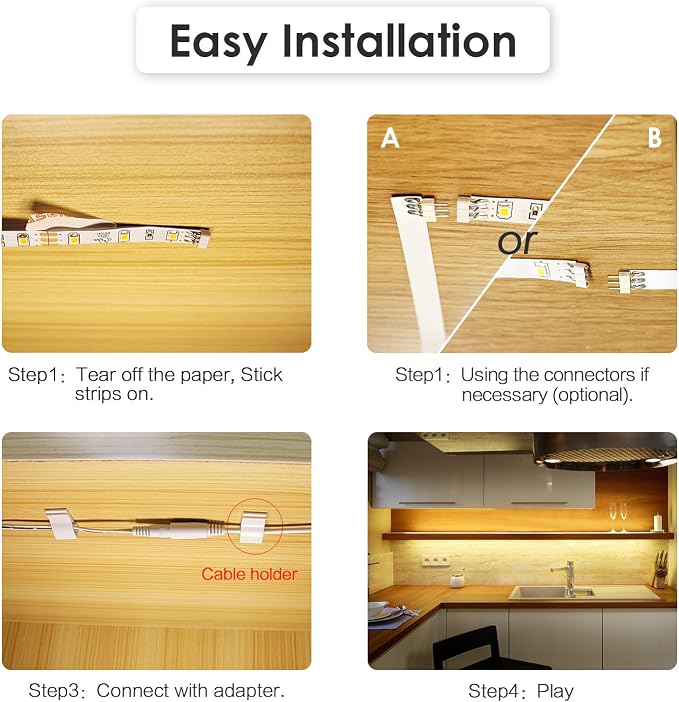 WOBANE Under Cabinet LED Lighting Kit, Dimmable Strip Lights - Image 6