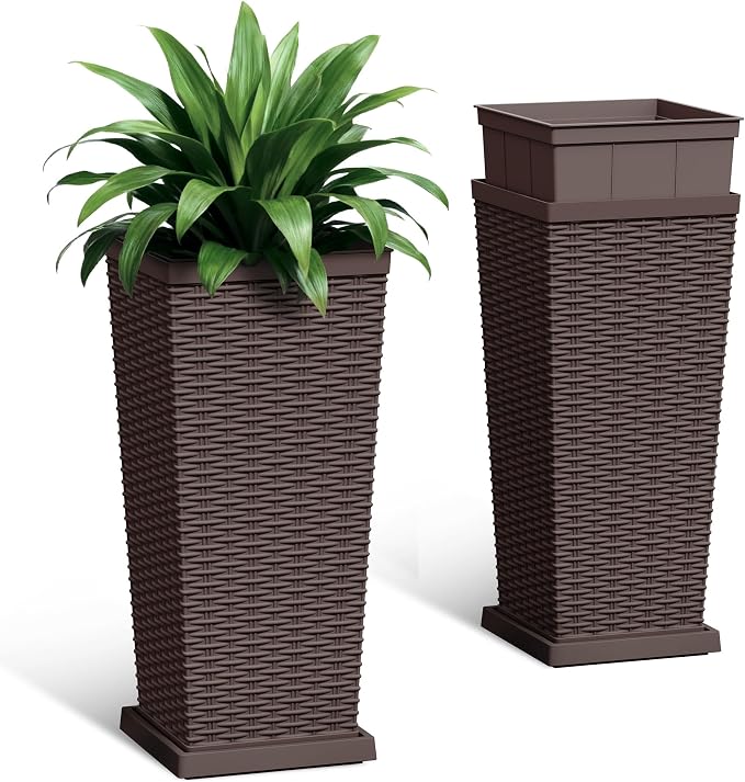 Set of 2 24 Inch Tall Plastic Planters by Acurax