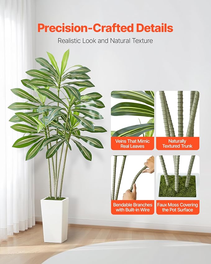 VEVOR Artificial Dracaena Tree 6 ft, Fake Palm Tropical Plants - Image 2