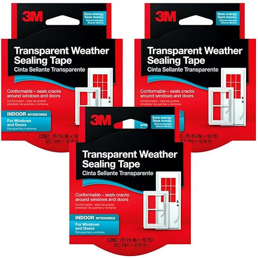 3M Transparent Weather Sealing Tape, 1.5 in x 30 ft, Window & Door Insulation by 3MIndustrial