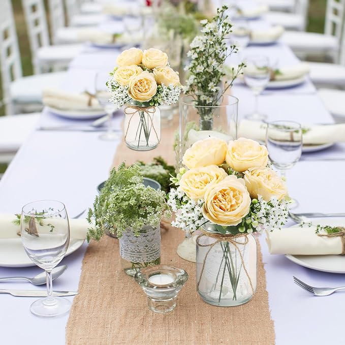 12 Sets Mason Jar Flowers Centerpiece Table Decorations, Champagne | Faux - Image 6