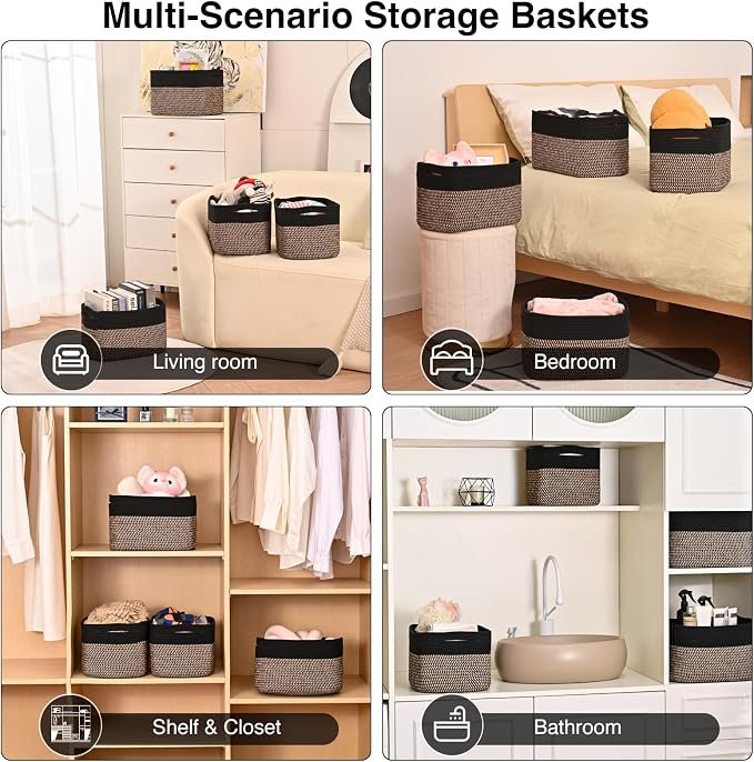 ICERZCZ Storage Baskets for Shelves Organizing, Woven Cotton Rope Baskets for - Image 5