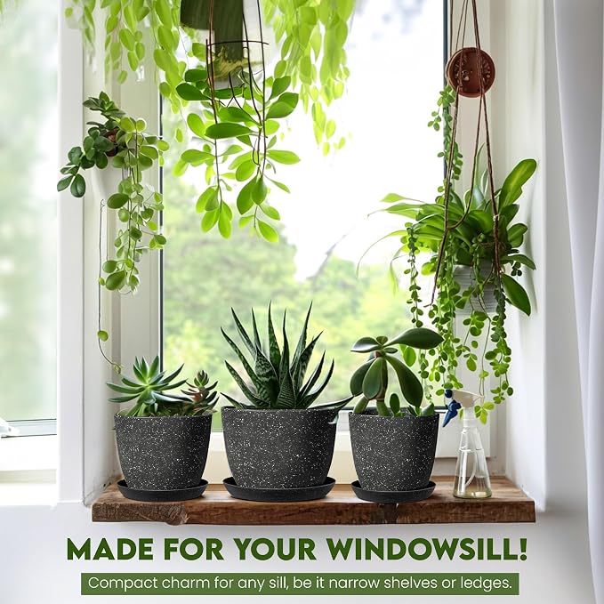 Plant Pots Indoor with Drainage 10 Pack Multi-Size Planters Spotty Black | - Image 5