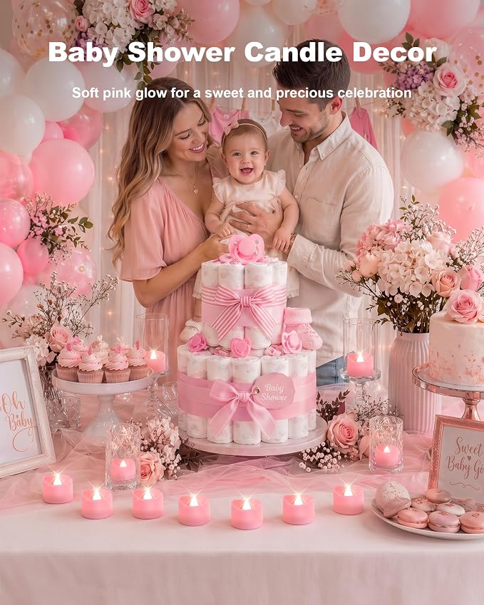 Homemory 24-Pack Pink Flameless Battery Tea Light Candles, 200+ Hours | - Image 3