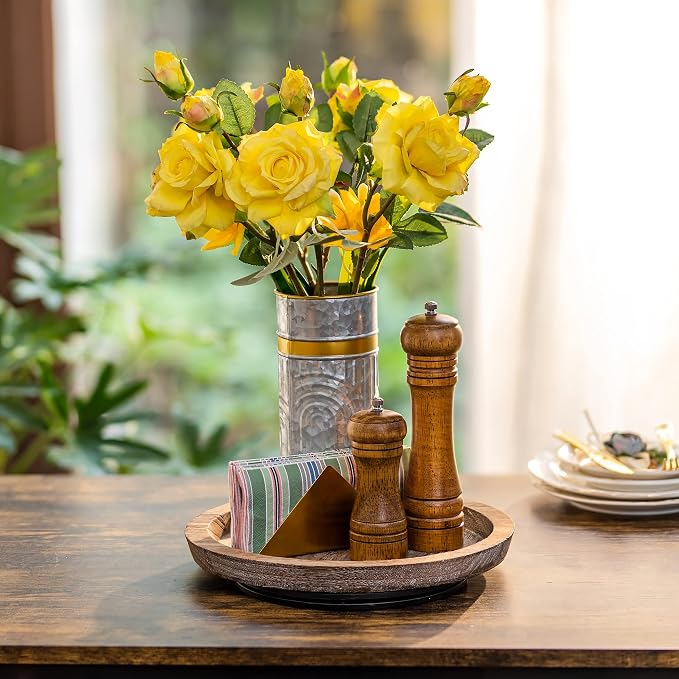 Hanobe Wooden Lazy Susan for Table Centerpiece, Round Serving Tray, 11.2" | - Image 2