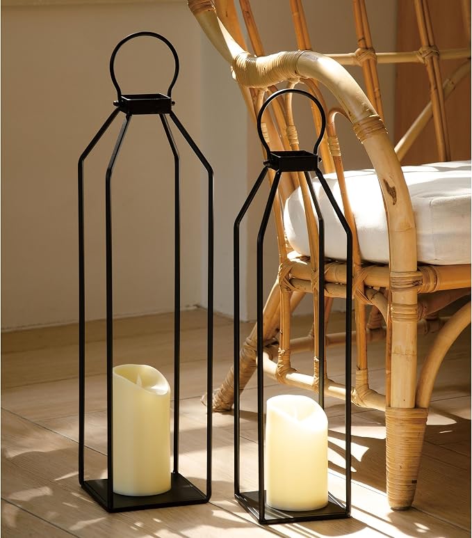 Perfnique Modern Farmhouse Lantern Decor, 19.7'' 22'' Set of 2 Black Metal by PERFNIQUE