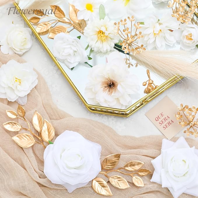 Artificial Flowers Combo Pure White Flowers Mix Silk Flowers Fake Roses - Image 6