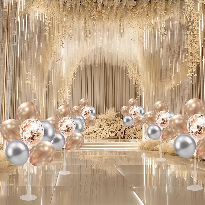 4 Set Balloon Stand with Champagne Silver Balloons and Pump | - Image 8